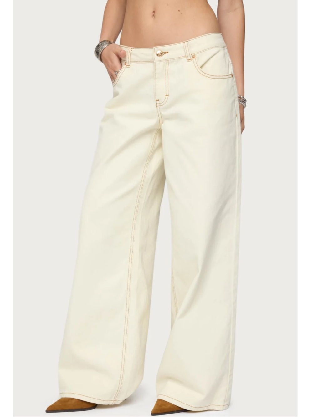 EDIKTED Wide-Leg Low Rise Cream Jeans